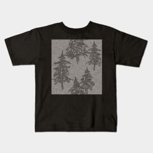Evergreen Trees - Dark Grey Linen Texture Kids T-Shirt